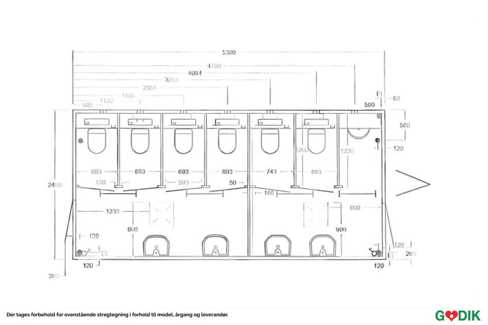 Luksus toiletvogn med 6 toiletter og 1 urinal - Toiletter med skyl