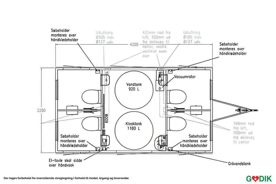 Vacuum toiletvogn med 4 toiletter - SOLAR - Vacuumtoiletter