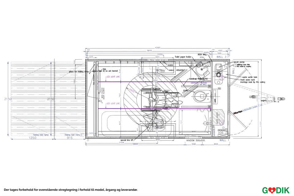 Handicap toiletvogn inkl. lift, bad og tank - Pusle- og Handicaptoiletter