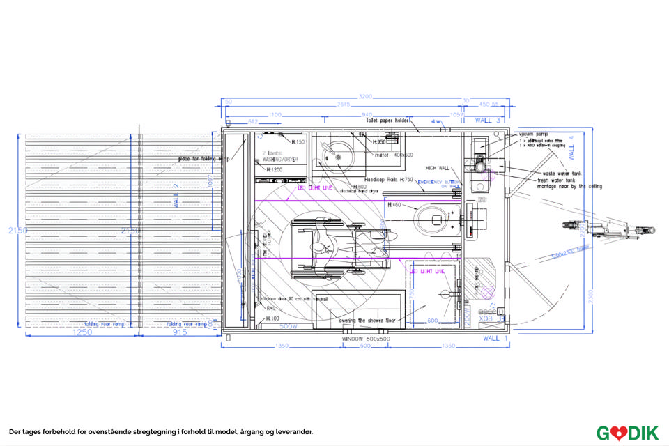 Handicap toiletvogn inkl. lift, bad og tank - Pusle- og Handicaptoiletter